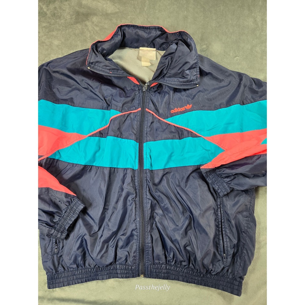 Vtg Adidas Jacket Extra Large Blue Neon Pink Color‎ Block Track 80s Full Zip